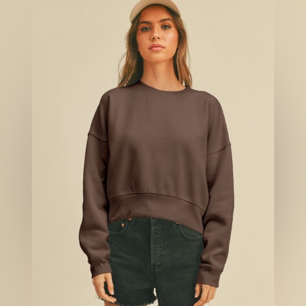 Brown Cropped Essential Sweatshirt - Picture 3 of 3